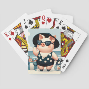 Jeu De Cartes Cochon mignon en maillot de bain Polka Dot à la pl