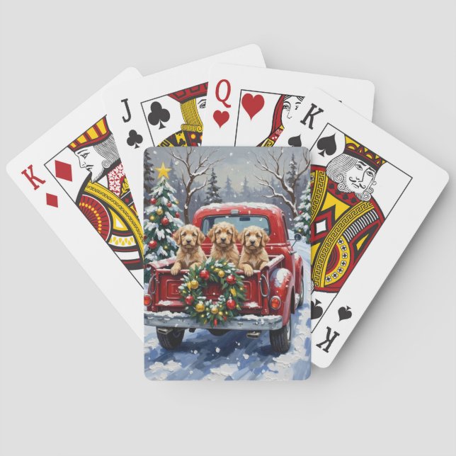 Jeu De Cartes Cockapoo camion rouge de Noël vacances (dos)