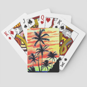 Jeu De Cartes Coco Palmiers de coucher de soleil hawaïen