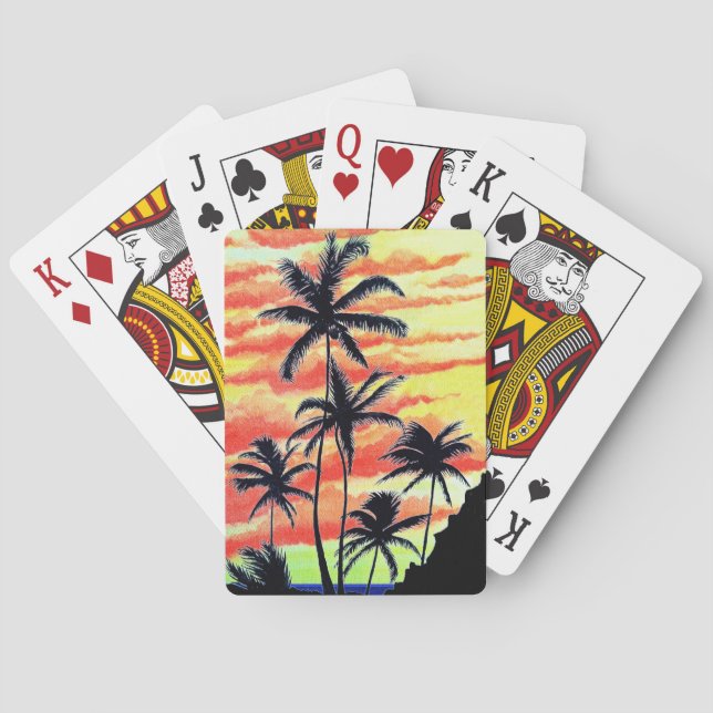 Jeu De Cartes Coco Palmiers de coucher de soleil hawaïen  (dos)