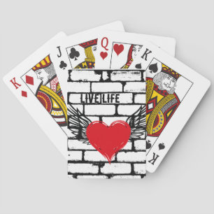 Jeu De Cartes Coeur avec ailes / mur de brique,