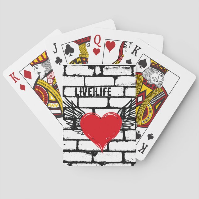 Jeu De Cartes Coeur avec ailes / mur de brique, (dos)