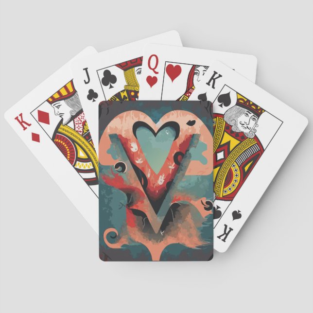 Jeu De Cartes Coeur avec la lettre V (dos)