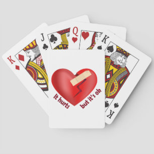 Jeu De Cartes Cœur brisé guéri avec un pansement et citation de
