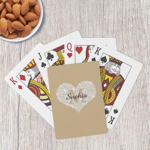Jeu De Cartes Cœur de diamant, monogramme doré, nom en écriture