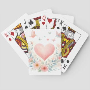 Jeu De Cartes Cœur de lavis doux Amour Fleurs Oiseaux
