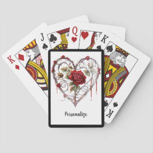 Jeu De Cartes Cœur de rose rouge gothique avec accent de vigne p