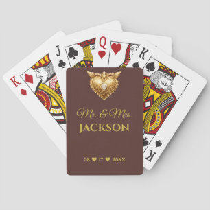 Jeu De Cartes Cœur en or antique Noms de couples et date de mari