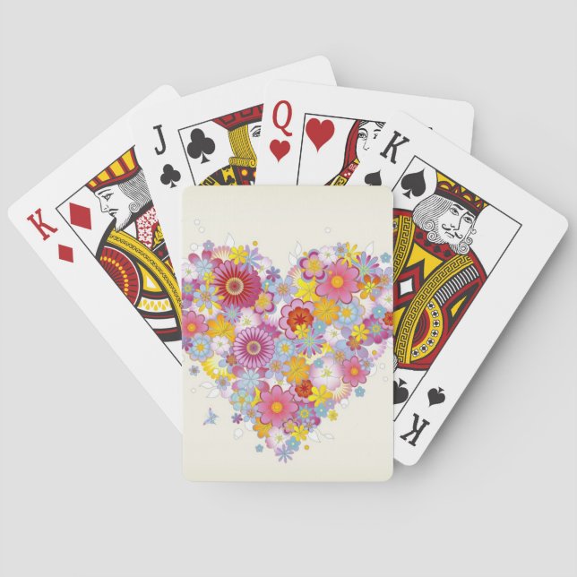 Jeu De Cartes Coeur floral aux papillons (dos)