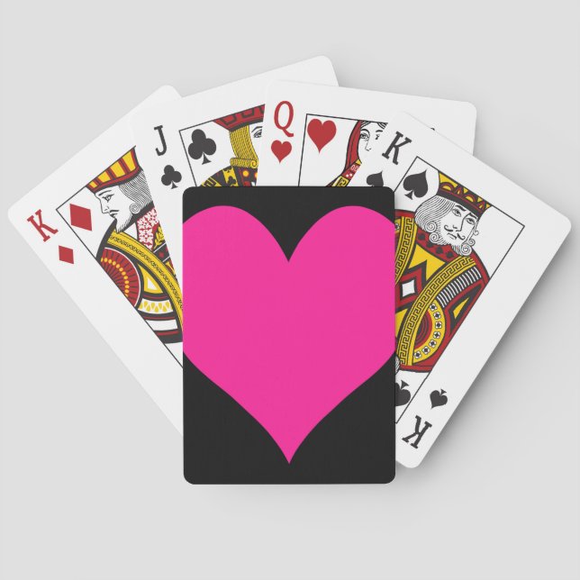 Jeu De Cartes Coeur mignon noir et rose profond (dos)