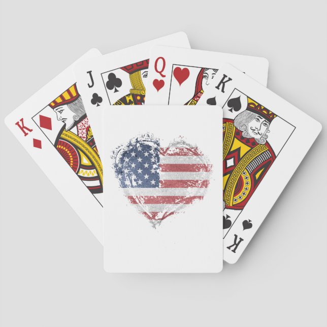 Jeu De Cartes Coeur patriotique américain à Grunge (dos)