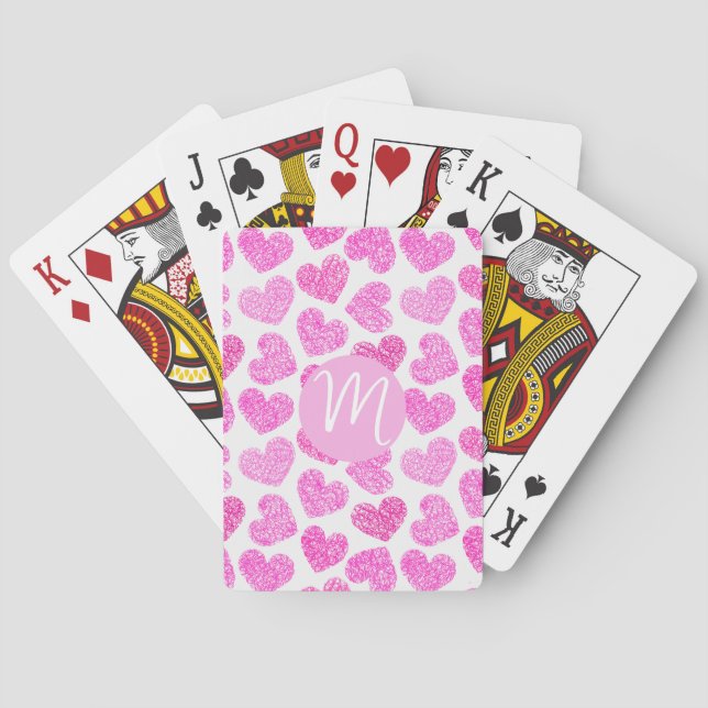 Jeu De Cartes Coeur rose mignon Doodled Saint Valentin Monogramm (dos)