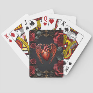 Jeu De Cartes Coeur rouge gothique avec Rose - Romantique foncé