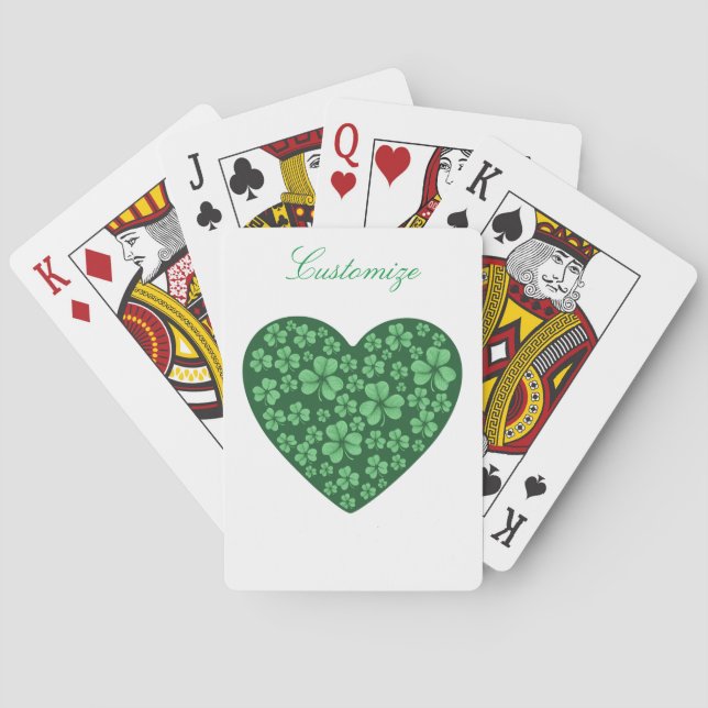 Jeu De Cartes coeur Shamrock vert St Patrick's Day (dos)