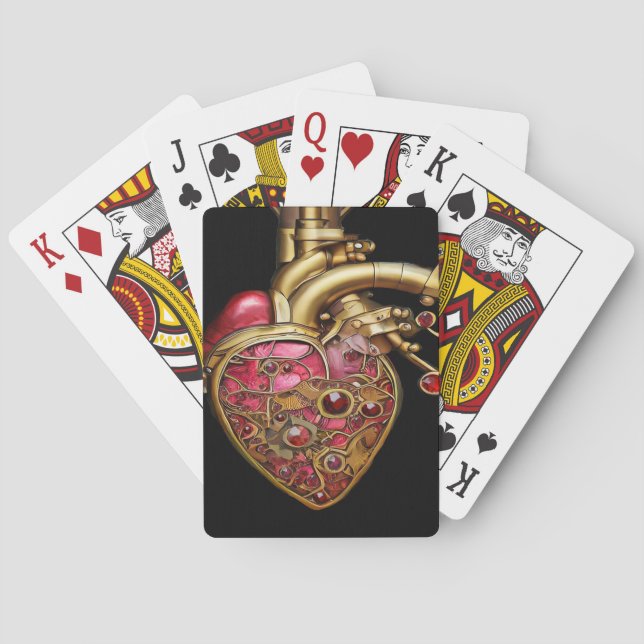 Jeu De Cartes Cœur Steampunk Rubis et Engrenages Anatomiques (dos)