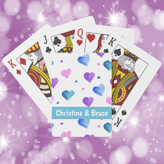 Jeu De Cartes Coeurs Aquarelle Personnaliser Pink Blue