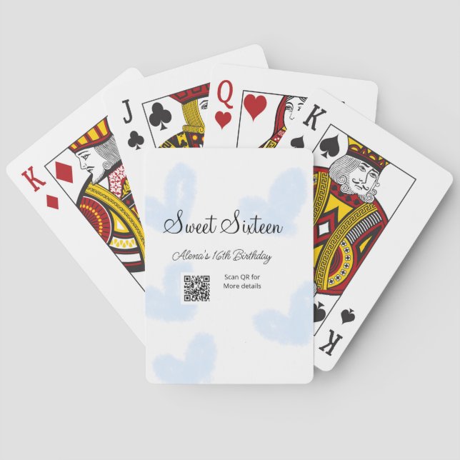 Jeu De Cartes Coeurs d'aquarelle bleu QR Sweet sixteen anniversa (dos)