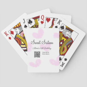 Jeu De Cartes Coeurs d'aquarelle rose QR Sweet sixteen anniversa