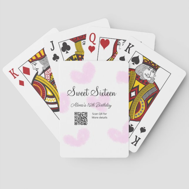 Jeu De Cartes Coeurs d'aquarelle rose QR Sweet sixteen anniversa (dos)