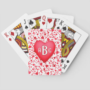 Jeu De Cartes Cœurs de confettis rouges Initiales personnalisées