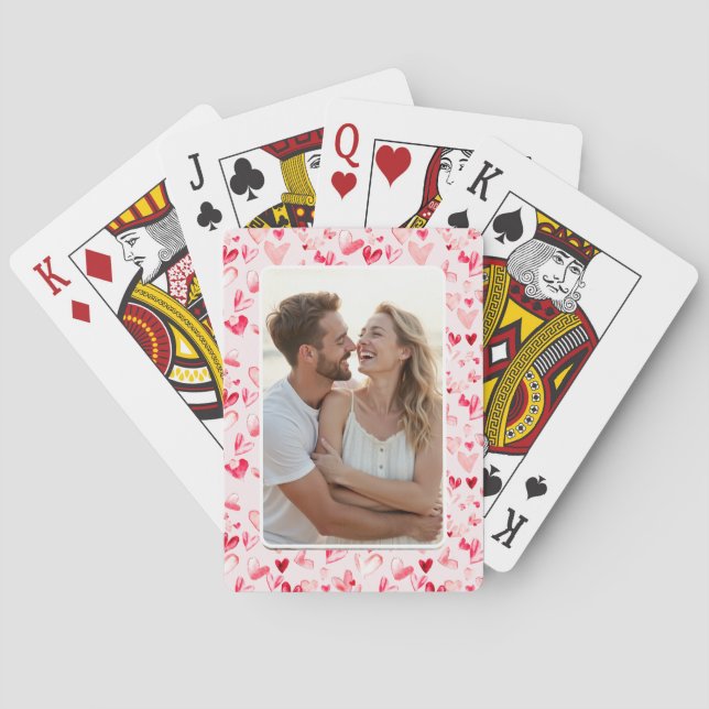 Jeu De Cartes Cœurs de la Saint-Valentin Aquarelle Rose Rouge Fa (dos)