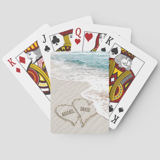 Jeu De Cartes Coeurs De Plage Dans Le Sable Avec Des Noms (dos)