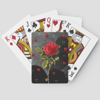 Jeu De Cartes Coeurs Grunge Noir avec Rose Rouge