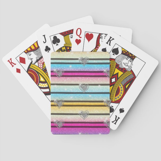 Jeu De Cartes Cœurs, Rayures et Paillettes (dos)