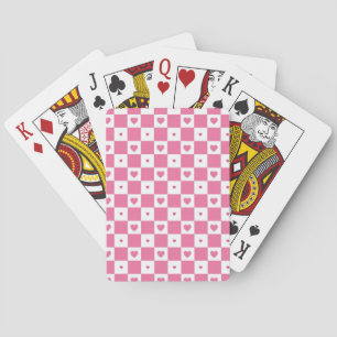 Jeu De Cartes Coeurs rose mignon Fille rose Motif Checker blanc