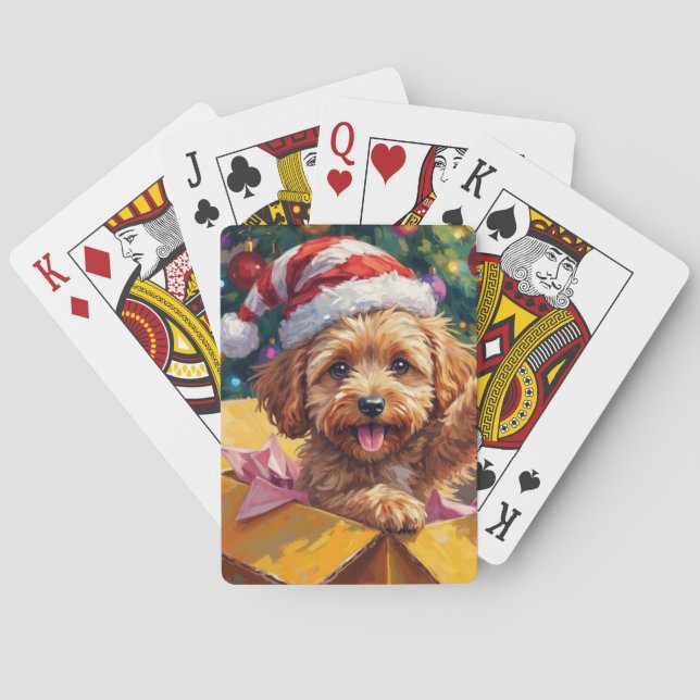 Jeu De Cartes Coffret Cadeau de Noël Chien Cockapoo Surprise (dos)