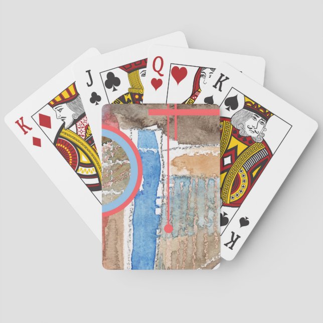 Jeu De Cartes collage d'art abstrait, milieux mixtes et aquarell (dos)