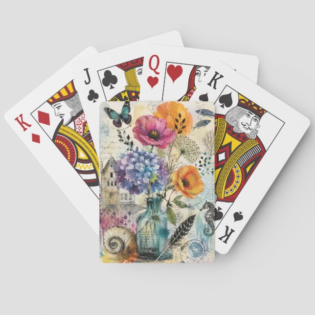 Jeu De Cartes Collage d'art mixte botanique vibrant (dos)