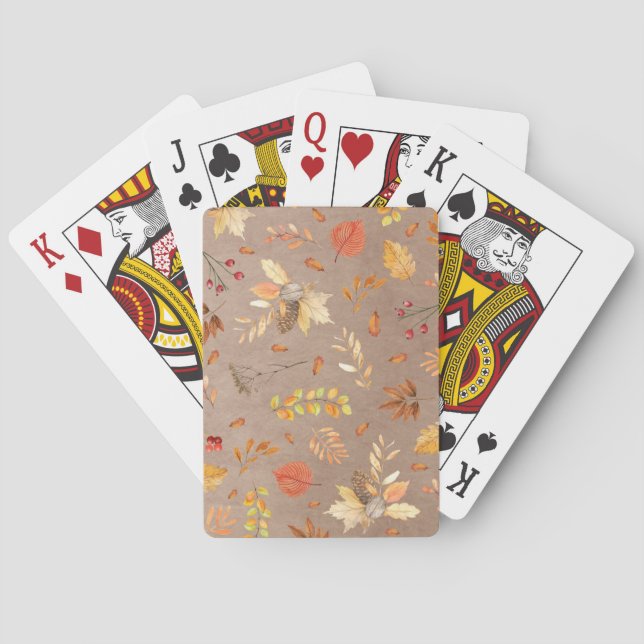 Jeu De Cartes Collage de feuilles d'automne sur fond marron (dos)