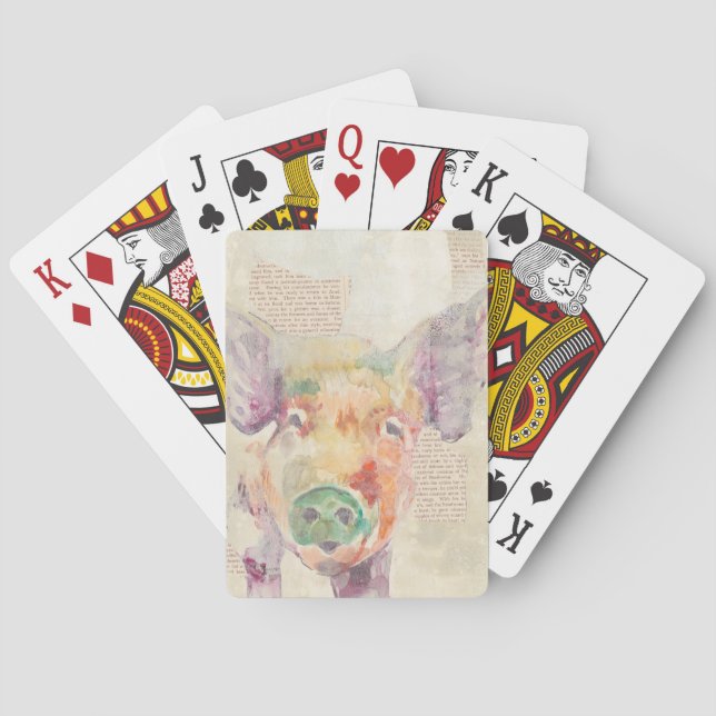 Jeu De Cartes Collage de la ferme à l'aquarelle Cochon (dos)