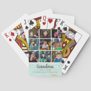 Jeu De Cartes Collage de photos de grand-mère   Marbre Menthe et