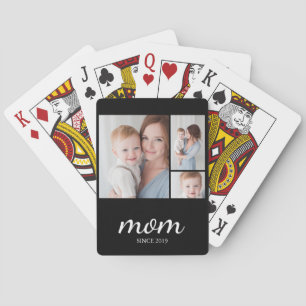 Jeu De Cartes Collage de trois photos personnalisé Maman