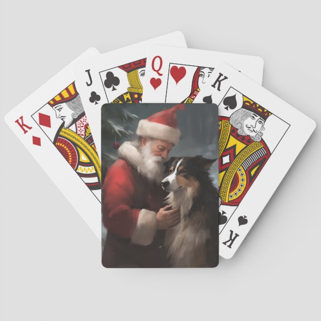 Jeu De Cartes Collie frontalier avec Noël Festif du Père Noël (dos)