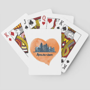 Jeu De Cartes Coloré Amsterdam City Skyline Watercolor Heart P