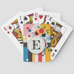 Jeu De Cartes Coloré Floral Design Cercle Frame Chic Monogramme