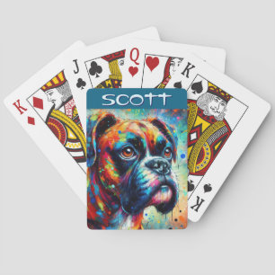 Jeu De Cartes Coloré Pop Art Boxer Chien Personnalisé Turquoise 
