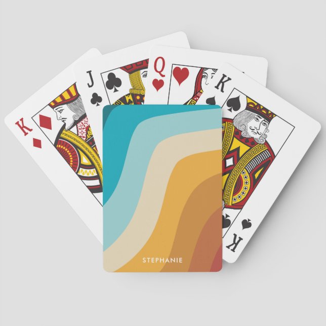 Jeu De Cartes Coloré Retro Rainbow Waves Personnalisé (dos)