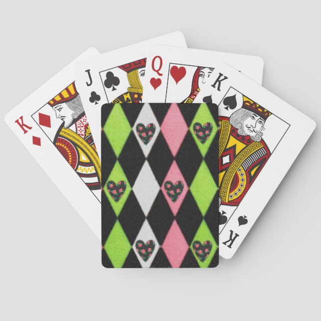 Jeu De Cartes Colorful harlequin Print with Rose Hearts (dos)
