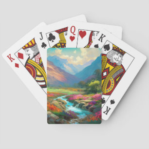 Jeu De Cartes Colorful Mountain Valley, Flowers and River Poster