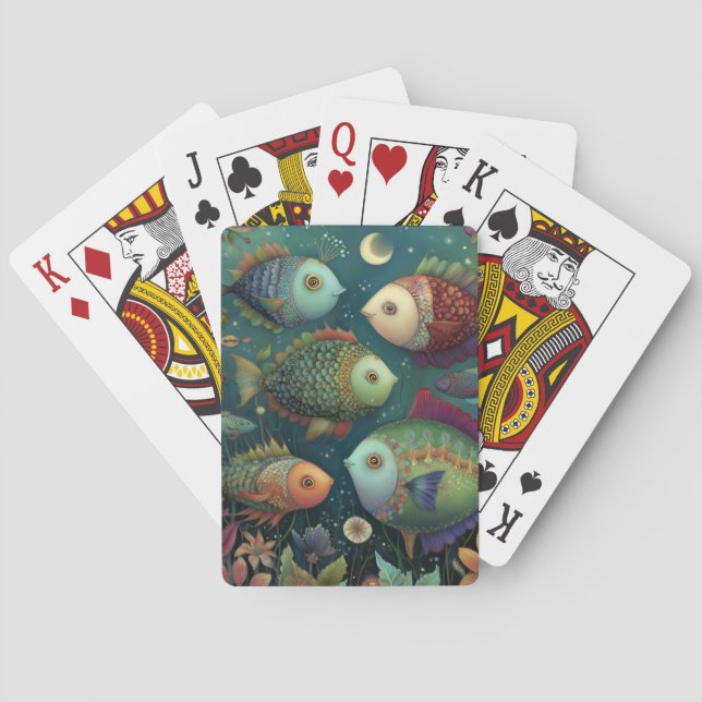 Jeu De Cartes Colorful Whimsical Fish Under the Moon (dos)