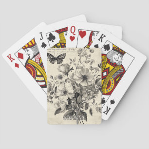 Jeu De Cartes Composition florale antique - Papillon monochrome