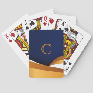 Jeu De Cartes Conception de monogramme à vague dorée et bleue mo