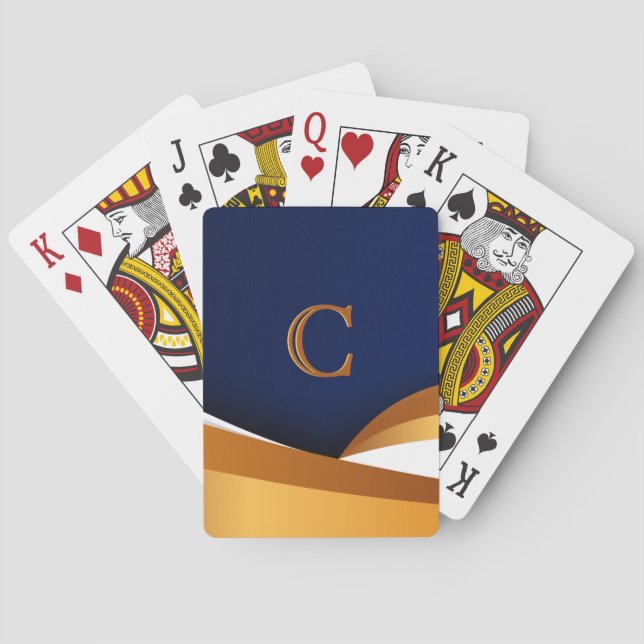 Jeu De Cartes Conception de monogramme à vague dorée et bleue mo (dos)
