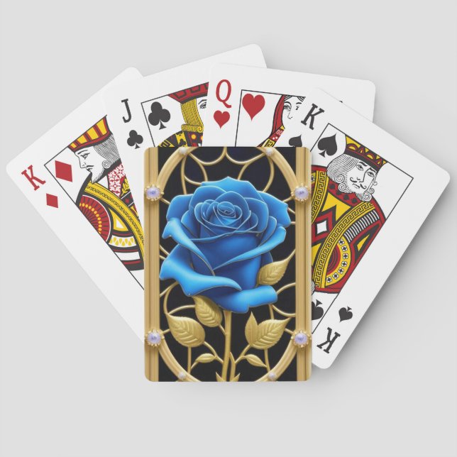 Jeu De Cartes Conception de Rose Bleue en Verre Cathédrale (dos)