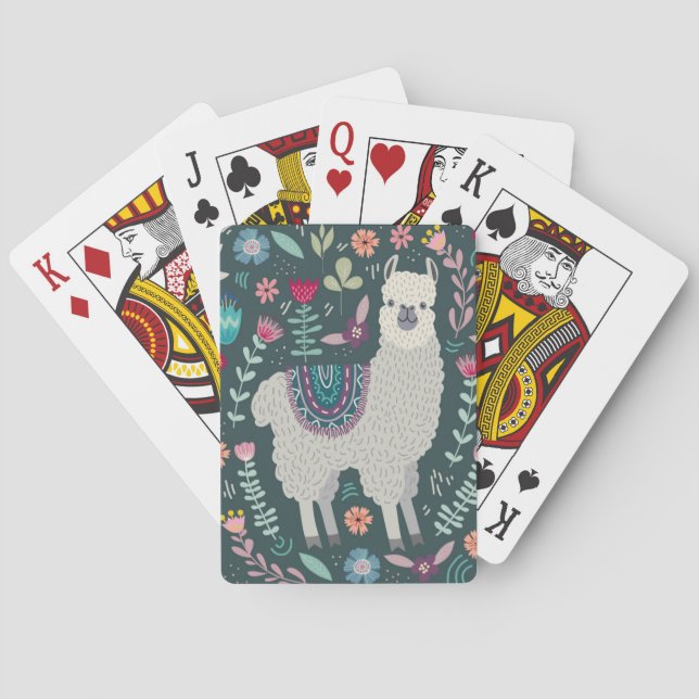 Jeu De Cartes Conception florale de lama mignon (dos)