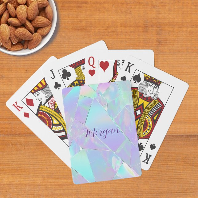 Jeu De Cartes Conception iridescente sarcelle et violette, nom e (Créateur téléchargé)